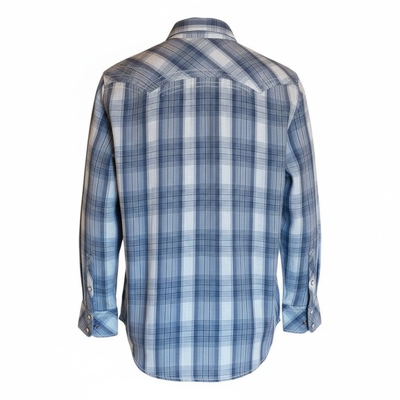 BKE Blue Gray Plaid Western Pearl Snap Standard Fit Long Sleeve Shirt Small - Picture 2 of 12